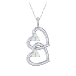 Unity Interlocking Hearts Birthstone Pendant in 925 Sterling Silver with Opal