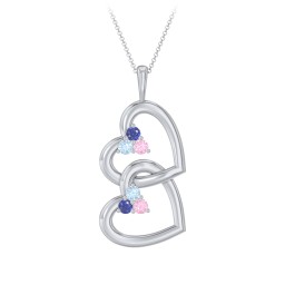 Unity Interlocking Hearts Birthstone Pendant in 925 Sterling Silver with Blue Sapphire, Blue Topaz, and Pink Tourmaline
