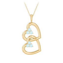 Unity Interlocking Hearts Birthstone Pendant in 9K Solid Yellow Gold with Blue Topaz