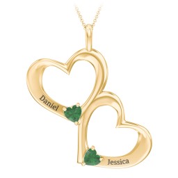 Fusion Hanging Hearts Pendant in 18K Gold Plated Silver with Emerald