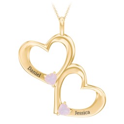Fusion Hanging Hearts Pendant in 18K Gold Plated Silver with Opal