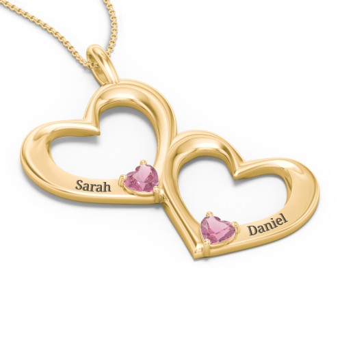 Fusion Hanging Hearts Pendant – 18K Gold Plated Silver with Pink Tourmaline
