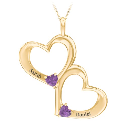 Fusion Hanging Hearts Pendant – 18K Gold Plated Silver with Amethyst