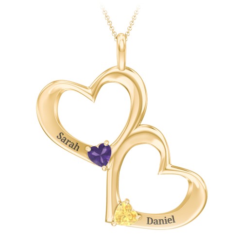 Fusion Hanging Hearts Pendant – 18K Gold Plated Silver with Amethyst and Citrine