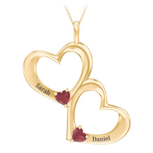 Fusion Hanging Hearts Pendant – 18K Gold Plated Silver with Ruby