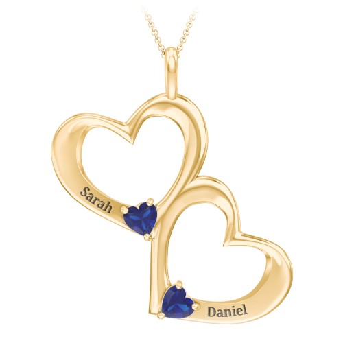 Fusion Hanging Hearts Pendant – 18K Gold Plated Silver with Blue Sapphire