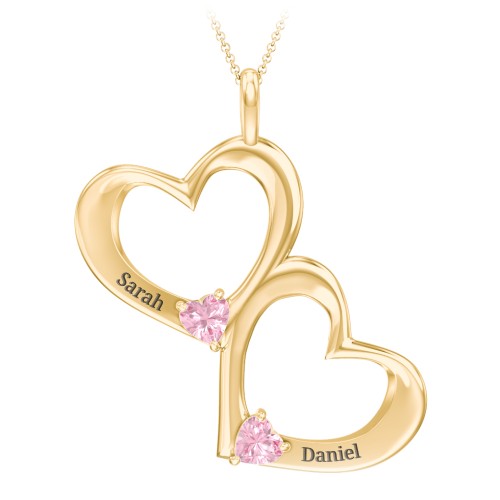 Fusion Hanging Hearts Pendant – 18K Gold Plated Silver with Pink Tourmaline