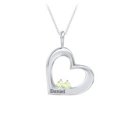 Engravable Tilted Heart 2 Stone Pendant