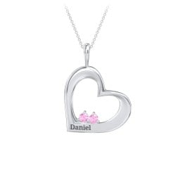 Engravable Tilted Heart 2 Stone Pendant