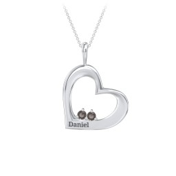 Engravable Tilted Heart 2 Stone Pendant