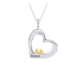 Engravable Tilted Heart 2 Stone Pendant