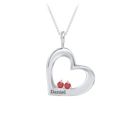 Engravable Tilted Heart 2 Stone Pendant