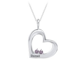 Engravable Tilted Heart 2 Stone Pendant