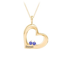 Engravable Tilted Heart 2 Stone Pendant