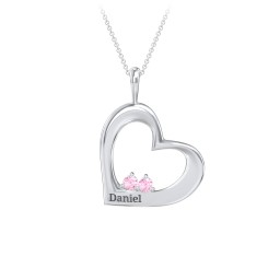 Engravable Tilted Heart 2 Stone Pendant