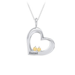 Engravable Tilted Heart 2 Stone Pendant
