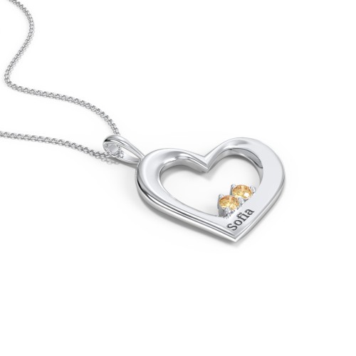 Engravable Tilted Heart 2 Stone Pendant