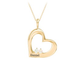 Engravable Tilted Heart 2 Stone Pendant in 18K Gold Plated Silver with Opal