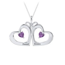 Gemini Touching Hearts Engraved 2 Stone Necklace