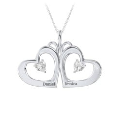 Gemini Touching Hearts Engraved 2 Stone Necklace