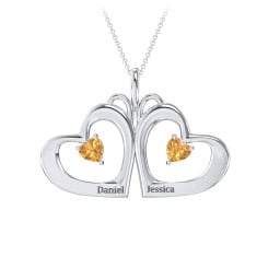 Gemini Touching Hearts Engraved 2 Stone Necklace