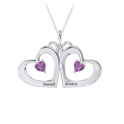 Gemini Touching Hearts Engraved 2 Stone Necklace