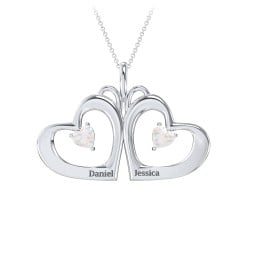 Gemini Touching Hearts Engraved 2 Stone Necklace