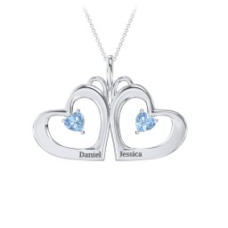 Gemini Touching Hearts Engraved 2 Stone Necklace