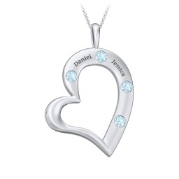 Mi Familia Tilted Heart Pendant in 925 Sterling Silver with Blue Topaz
