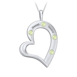 Mi Familia Tilted Heart Pendant in 925 Sterling Silver with Peridot