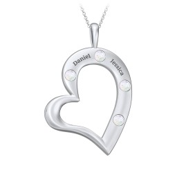 Mi Familia Tilted Heart Pendant in 925 Sterling Silver with Opal