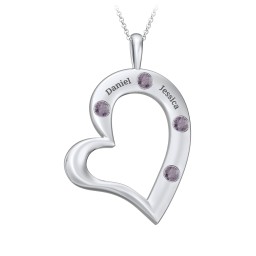 Mi Familia Tilted Heart Pendant in 925 Sterling Silver with Alexandrite