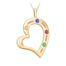Mi Familia Tilted Heart Pendant in 9K Solid Yellow Gold with Citrine, Blue Sapphire, Ruby, and Emerald