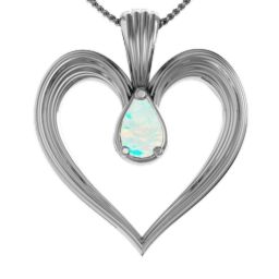 Fountain Heart Pendant with Pear Gemstone in 925 Sterling Silver with Opal