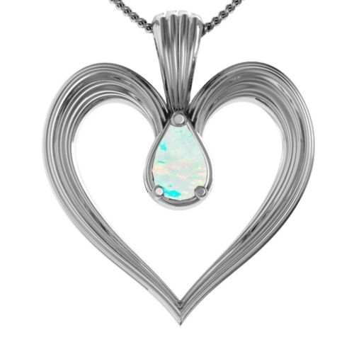 Fountain Heart Pendant with Pear Gemstone – Sterling Silver with Opal