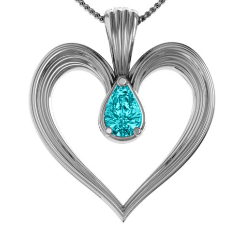 Fountain Heart Pendant with Pear Gemstone – Sterling Silver with Mint Premium Zirconia