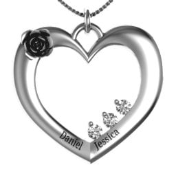 Corsage Rose Heart Pendant with Birthstones