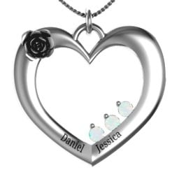 Corsage Rose Heart Pendant with Birthstones