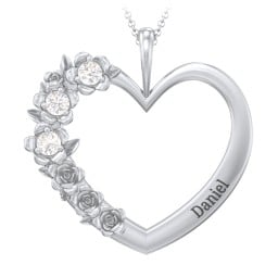 Clustered Rose and Gemstone Heart Pendant