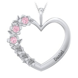 Clustered Rose and Gemstone Heart Pendant