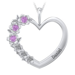 Clustered Rose and Gemstone Heart Pendant