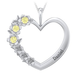 Clustered Rose and Gemstone Heart Pendant