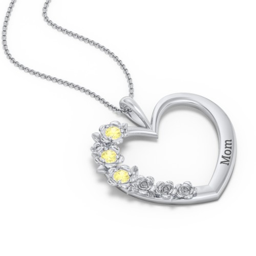 Clustered Rose and Gemstone Heart Pendant