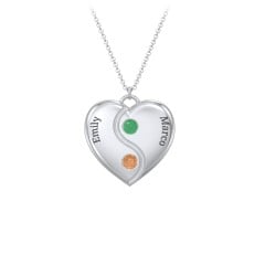 Engraved Yin Yang Heart Pendant with Birthstones