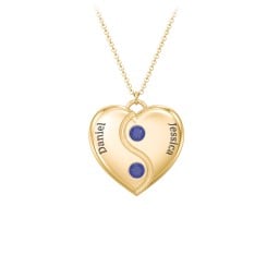 Engraved Yin Yang Heart Pendant with Birthstones