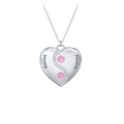 Engraved Yin Yang Heart Pendant with Birthstones