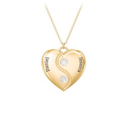 Engraved Yin Yang Heart Pendant with Birthstones