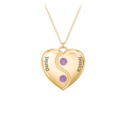 Engraved Yin Yang Heart Pendant with Birthstones