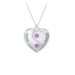 Engraved Yin Yang Heart Pendant with Birthstones