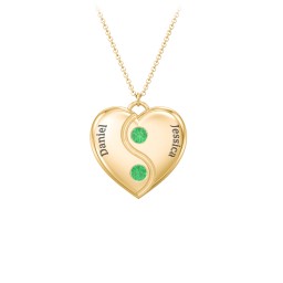 Engraved Yin Yang Heart Pendant with Birthstones